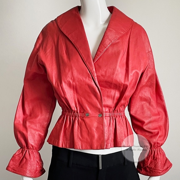 Bonnie Cashin Jacket Red Leather Cinched Waist with Peplum Vintage 1960s Rare - Picture 5 of 9